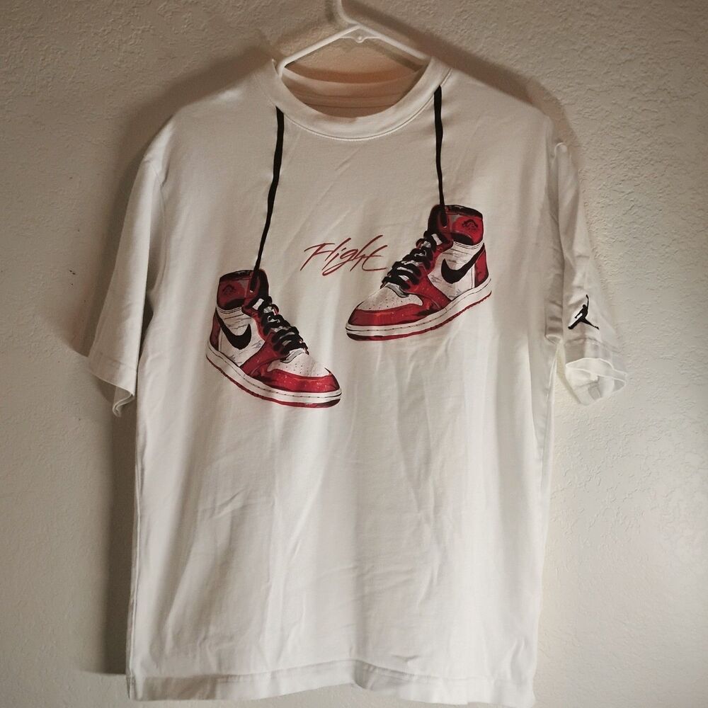 Nike Air Jordan Flight Graphic T-Shirt Men's Medium White Hanging Shoes Tee